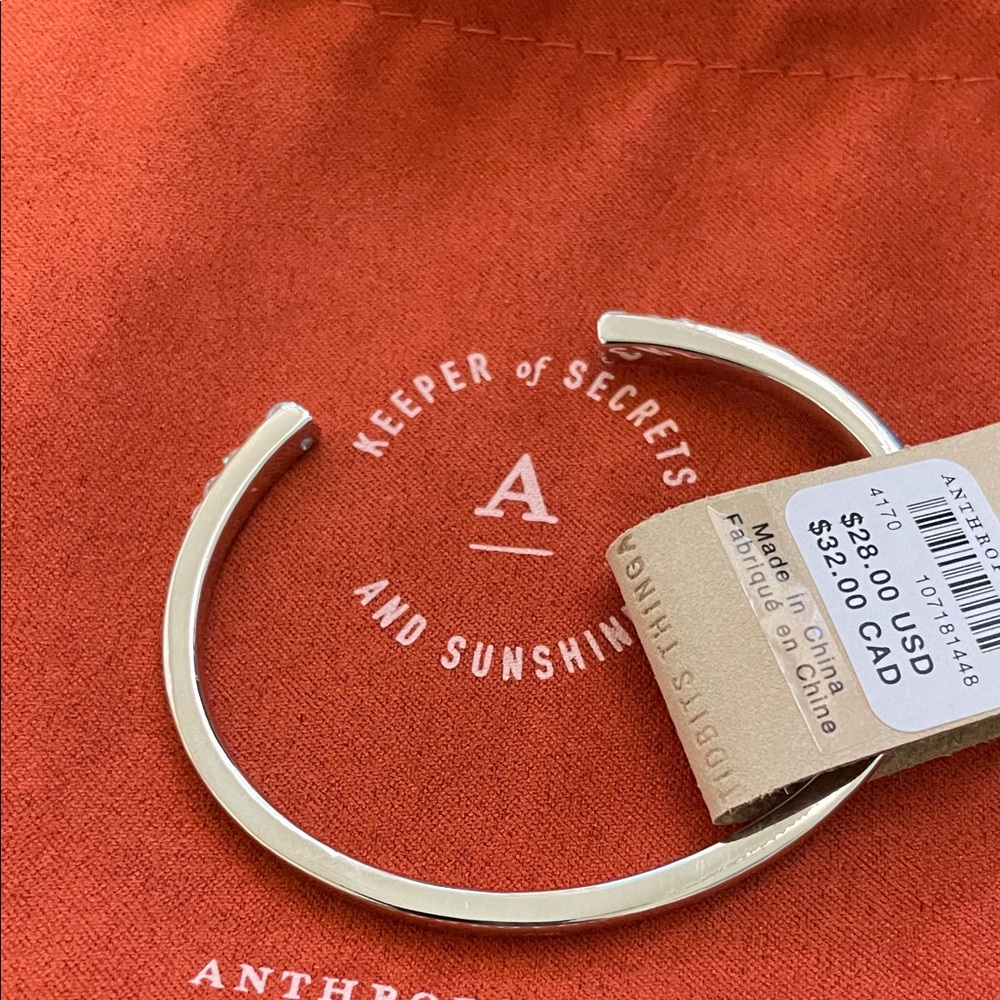 Anthropologie Polished Silver Open Cuff Bracelet